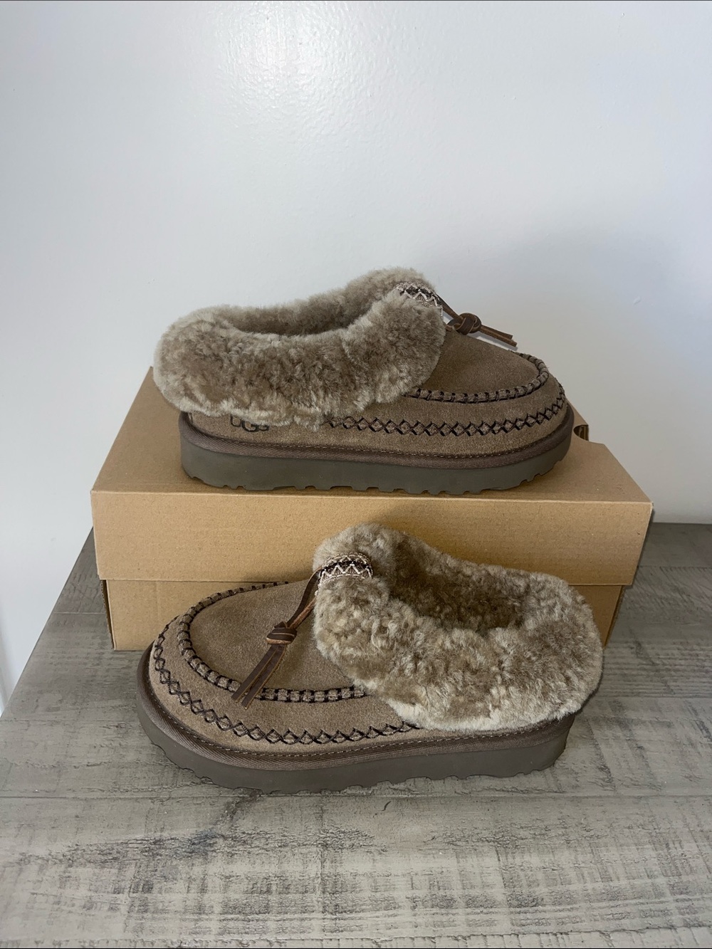 UGG Brown Shearling-Lined Slipper Clog